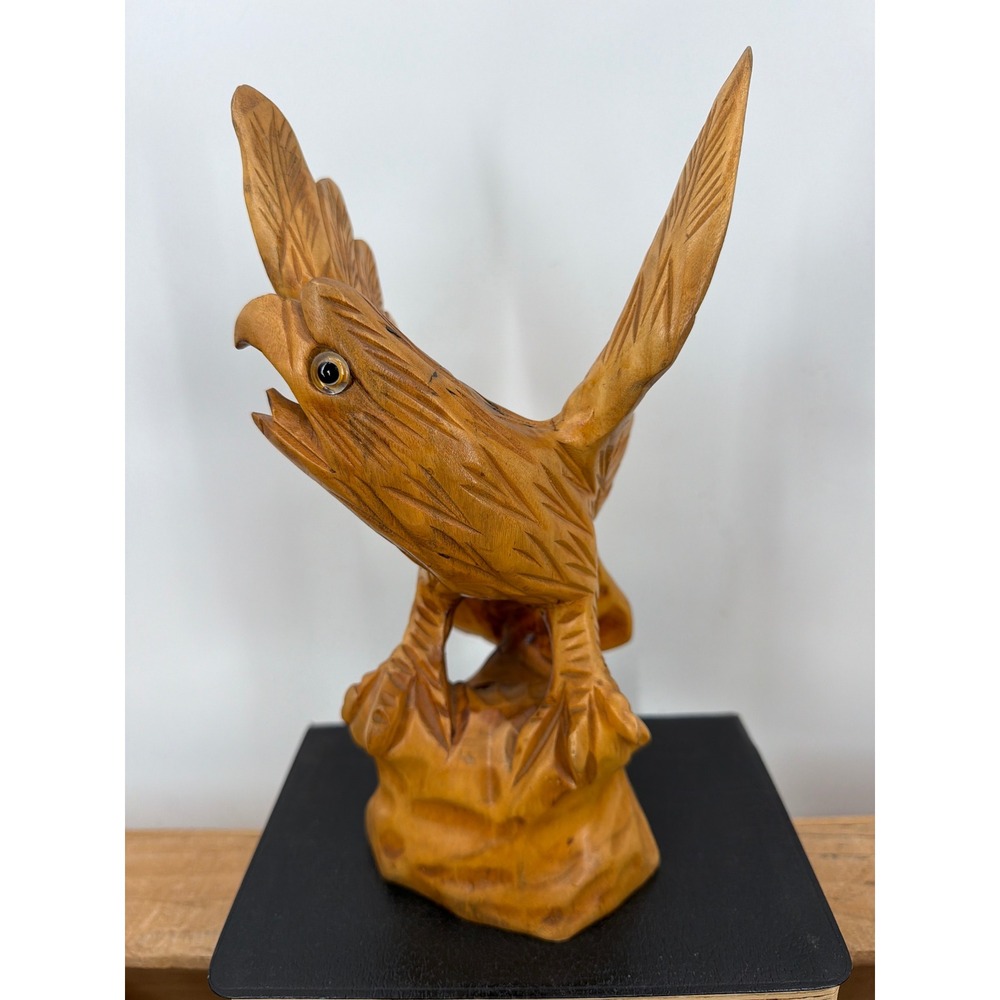 Vintage Hand Carved Wood Eagle Statue Sculpture Folk Art Rustic Home Decor‎ 10"